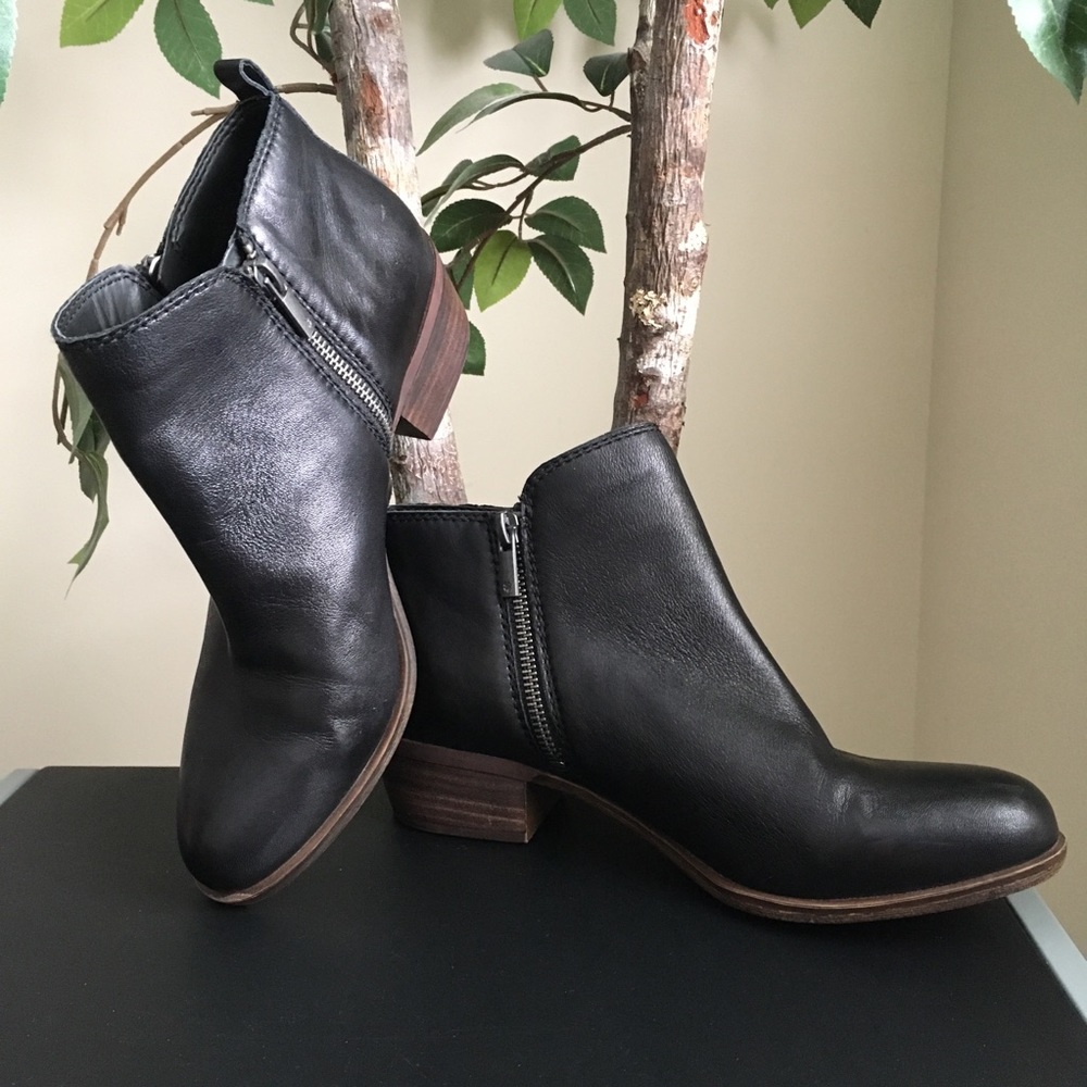 Lucky Brand Black Leather Low-Heel Booties